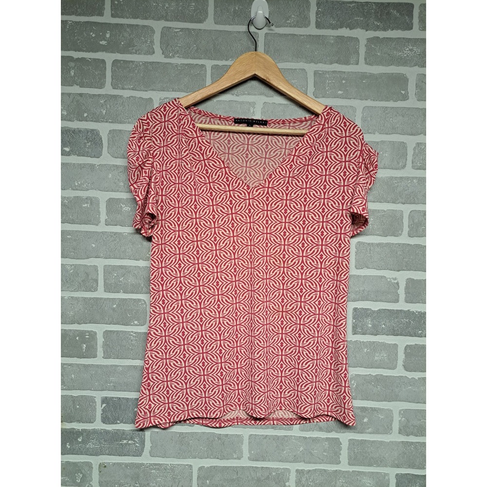 Antonio Melani Womens Geometric Print Pullover‎ Short Sleeve Top Size Large
